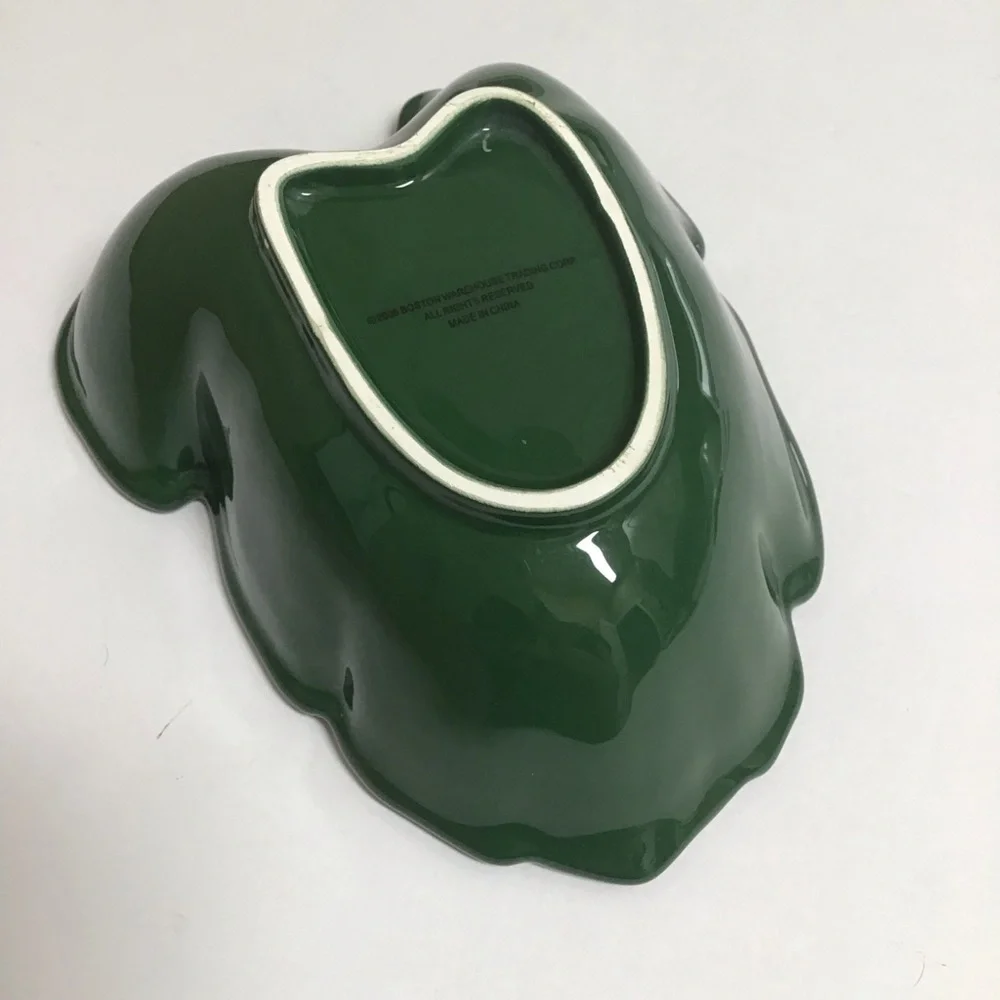 Tropical Leaf Serving Bowl Floral Spreader Green Ceramic Dip Fruit Hawaii Luau